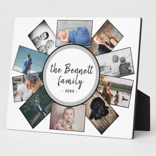 年モダン1回家族記念10写真コラージュ フォトプラーク (側面)