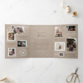 年レビュー家族の写真切手コラージュ 三つ折り招待状 (内部)