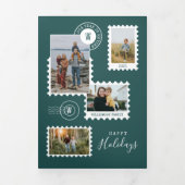 年レビュー家族の写真切手コラージュ 三つ折り招待状 (カバー)