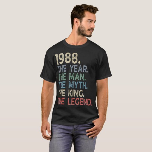 年ヴィンテージ1988年の男の神話キング伝説 Tシャツ (正面フル)