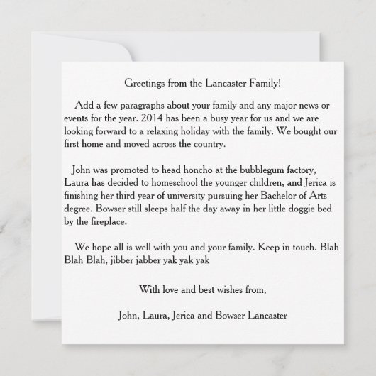 年中の24の写真が付いている家族の手紙 招待状 (裏面)