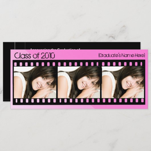 年中を問わず〜のホットピンク映画卒業発表 招待状 (正面/裏面)