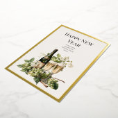 年始の習慣　金の箔押しのグリーティングカード 箔招待状 (回転した状態)