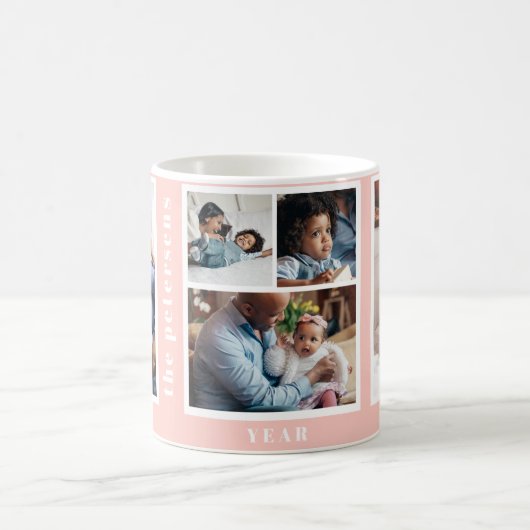 年最高の年の家族の写真シンプルコラージュのピンク コーヒーマグカップ (中央)