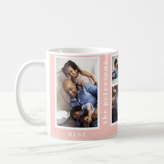 年最高の年の家族の写真シンプルコラージュのピンク コーヒーマグカップ (左)