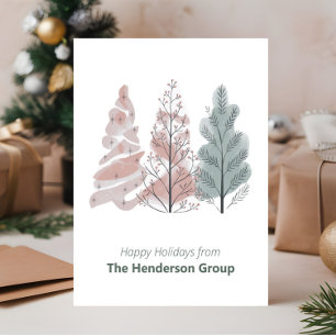 年末のビジネスに輝きを Happy Holidays Trees QRコード ポストカード