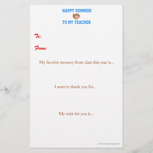 年末の先生への感謝の手紙 (正面)