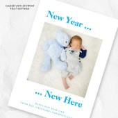 年末年始ここに写真男の赤ちゃん発表ブルー 案内状