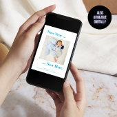 年末年始ここに写真男の赤ちゃん発表ブルー 案内状