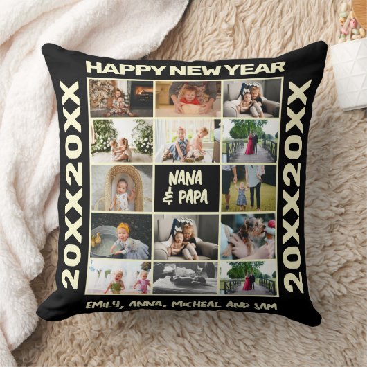 年末年始のフォトコラージュ祖父母ギフト クッション (ブランケット)