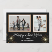 年末年始のフォトホリデーカードブラック&金ゴールド火災 サンキューカード (正面)