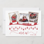 年末年始のミニマルな赤スタイル写真グリーティングカード 案内状 (正面)