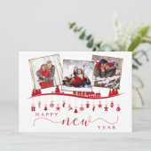 年末年始のミニマルな赤スタイル写真グリーティングカード 案内状 (スタンド正面)