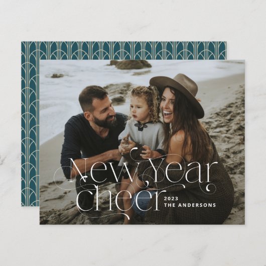 年末年始の写真エレガントアールデコタイポグラフィモダン (正面/裏面)