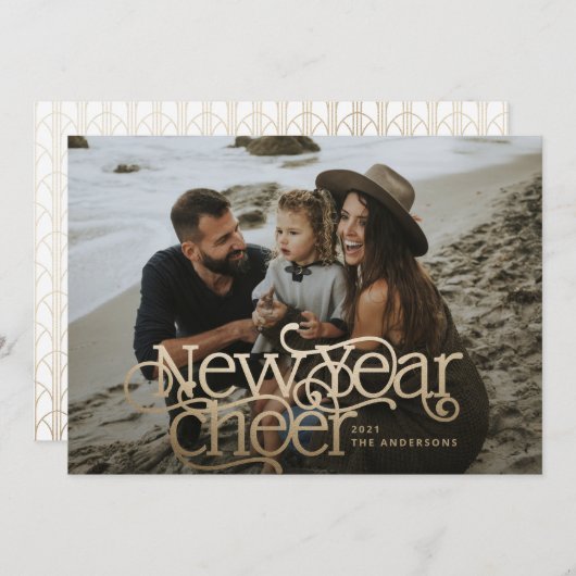 年末年始の写真エレガントアールデコタイポグラフィモダン シーズンカード (正面/裏面)