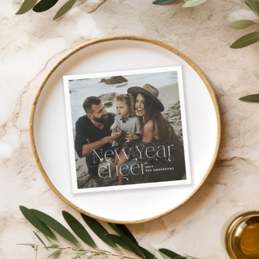 年末年始の写真エレガントアールデコタイポグラフィモダン スタンダードカクテルナプキン