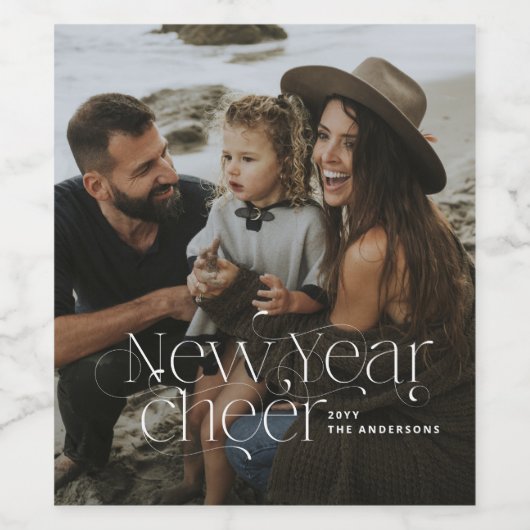 年末年始の写真エレガントアールデコタイポグラフィモダン ワインラベル (シングルラベル)