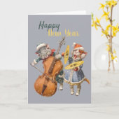 年末年始の猫たちのグリーティングカード カード (黄色い花)