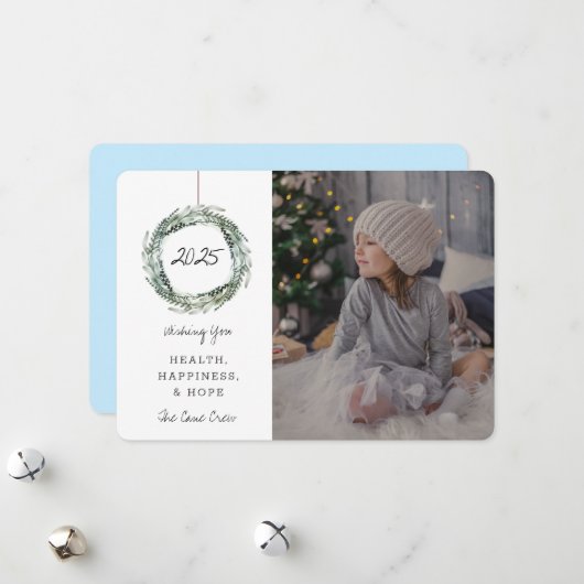 年末年始フォトカードフローラリースブルー シーズンカード (正面/裏面インサイチュ)