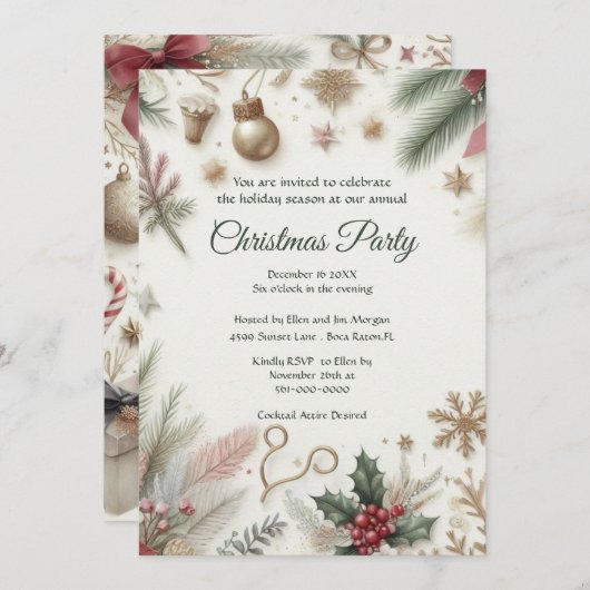 年次クリスマスパーティーホリデーグリーナリー 招待状 (正面/裏面)