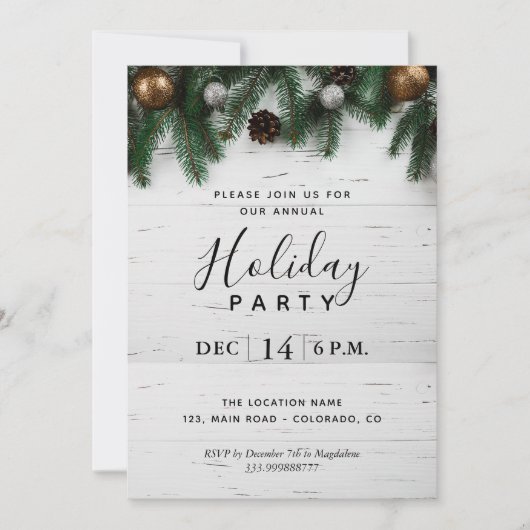 年次ホリデー クリスマス パーティー ラスティック招待状 招待状 (正面)