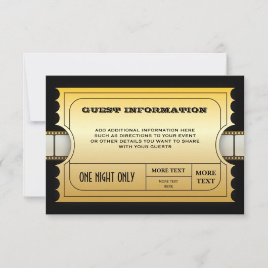 年次映画賞のパーティーの金チケットの挿入物 招待状 (正面)