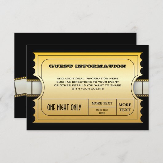 年次映画賞のパーティーの金チケットの挿入物 招待状 (正面/裏面)