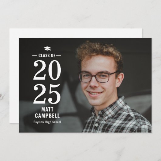 年無地の編集可能カラー卒業招待状 招待状 (正面/裏面)