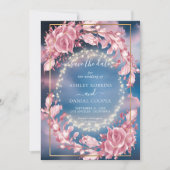 年白熱［赤熱］光を放つ月以外にバラ色の花と花 招待状 (正面)