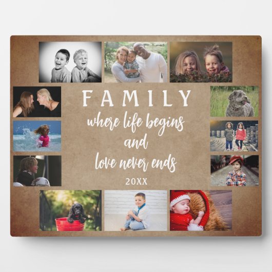 年素朴別家族ことわざ記念写真コラージュ フォトプラーク (正面)