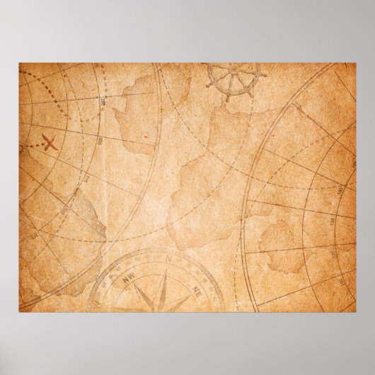 年老いた海賊の宝石地図バックグラウンドマップ，宝物，v ポスター (正面)