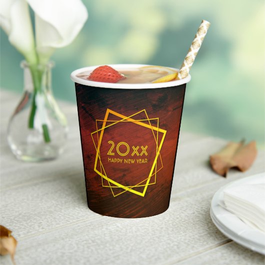年賀状新年20xx幾何学的金ゴールド 紙コップ (インサイチュ)