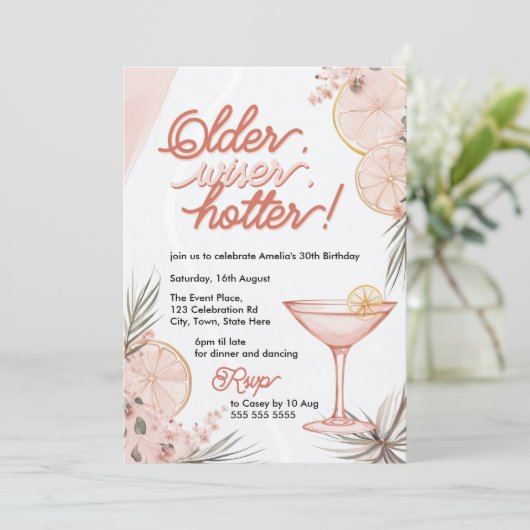 年配のワイザーでホッタピーチピンクカクテル誕生日 招待状 (スタンド正面)