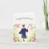 年配の女性が幸せな卒業 カード (正面)