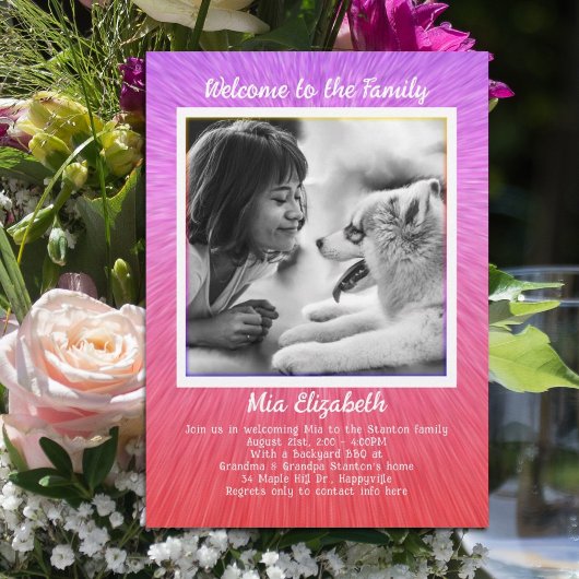 年配の少女の写真養子縁組の誕生日パーティーテンプレート 招待状