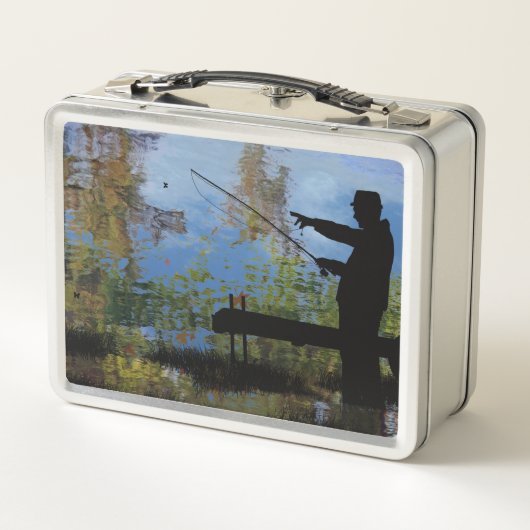 年配の男性魚釣り退職弁当 メタルランチボックス (裏面)