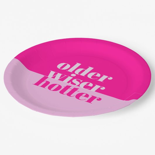 年配、ワイザー、ホッタピンクミニマルクはっきりした誕生日 ペーパープレート (アングル)