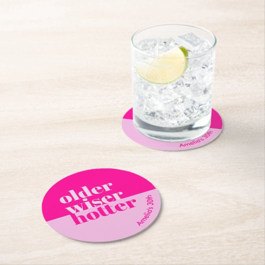 年配、ワイザー、ホッタピンクミニマルクはっきりした誕生日 ラウンドペーパーコースター (インサイチュ)