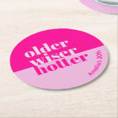 年配、ワイザー、ホッタピンクミニマルクはっきりした誕生日 ラウンドペーパーコースター (アングル)