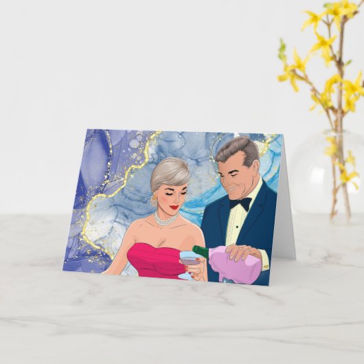 年長のカップルの失われた愛のコンゴリレーション, 年長のカップルがワインを飲みながら失われた愛を祝う カード (黄色い花)