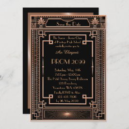 年長後輩プロムホワイトゴールドの幾何学的な皇帝 招待状