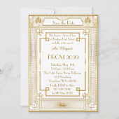 年長後輩プロムホワイトゴールドの幾何学的な皇帝 招待状 (正面)