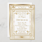 年長後輩プロムホワイトゴールドの幾何学的な皇帝 招待状 (正面/裏面)