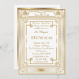 年長後輩プロムホワイトゴールドの幾何学的な皇帝 招待状