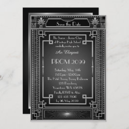 年長後輩プロムホワイトゴールドの幾何学的な皇帝 招待状