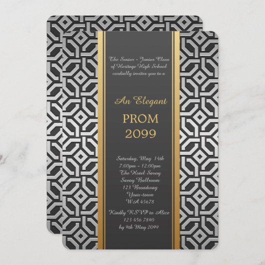 年長後輩プロム幾何学的な銀製の金ゴールド 招待状 (正面/裏面)
