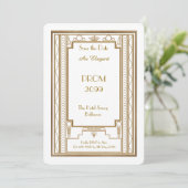 、年長後輩、プロム幾何学的な金ゴールド白いアールデコ 招待状 (スタンド正面)