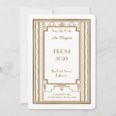 、年長後輩、プロム幾何学的な金ゴールド白いアールデコ 招待状 (正面)