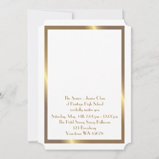 、年長後輩、プロム幾何学的な金ゴールド白いアールデコ 招待状 (裏面)
