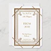 、年長後輩、プロム幾何学的な金ゴールド白いアールデコ 招待状 (正面)